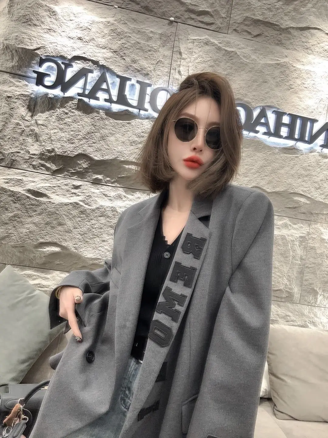 Blazers Suit Jacket ,Women\'s Loose Letter Classic Office Lady Blazer Coat ,Chic Outwear Femme Stylish Tops ,Women Clothing ,2024