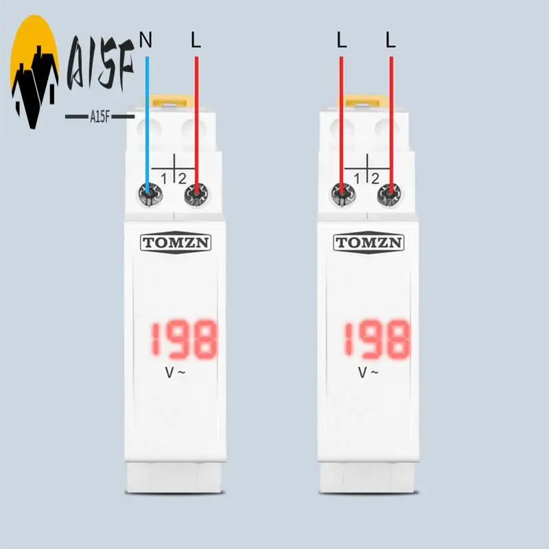 

A15F-TOMZN Din Rail Single Phase Voltage Meter AC 40-500V Modular Voltmeter Gauge Indicator LED Digital Display Voltmeter