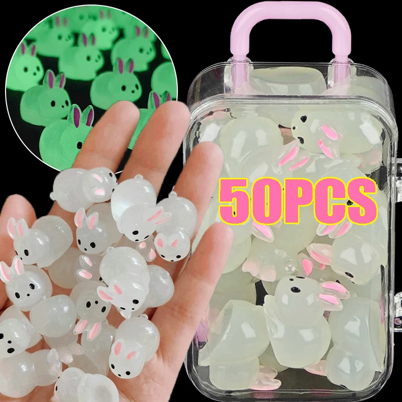 

50/2Pcs Mini Glow Rabbit Ornament Nightglow Animal Figurines Car Interior Office Living Room DIY Rabbit Decorations Accessories