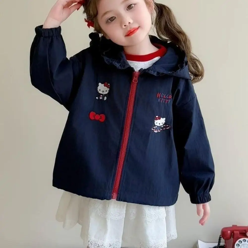 

Sanrio Hello Kitty куртка для девочек, пальто, весенне-осенний новый детский модный уличный ветрозащитный осенний топ с капюшоном для маленьких девочек