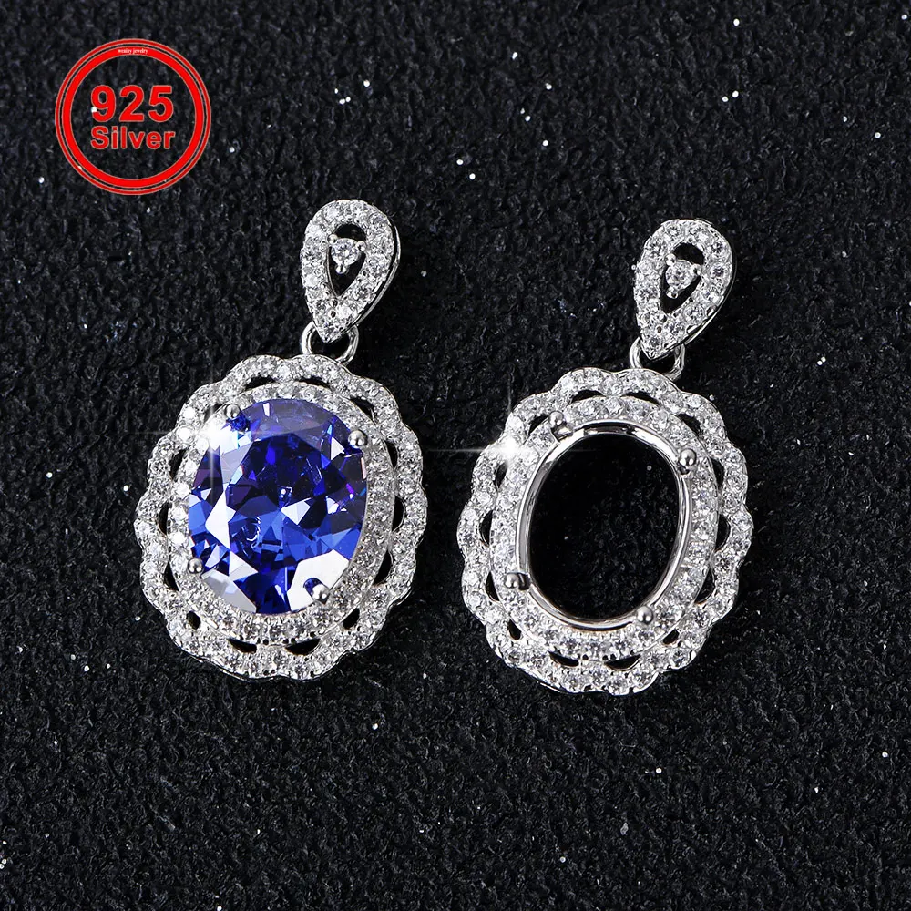 S925 Sterling Silver Pendant Setting, Fits 8x10mm Oval Stone, Luxury DIY Jewelry Making Component for Women