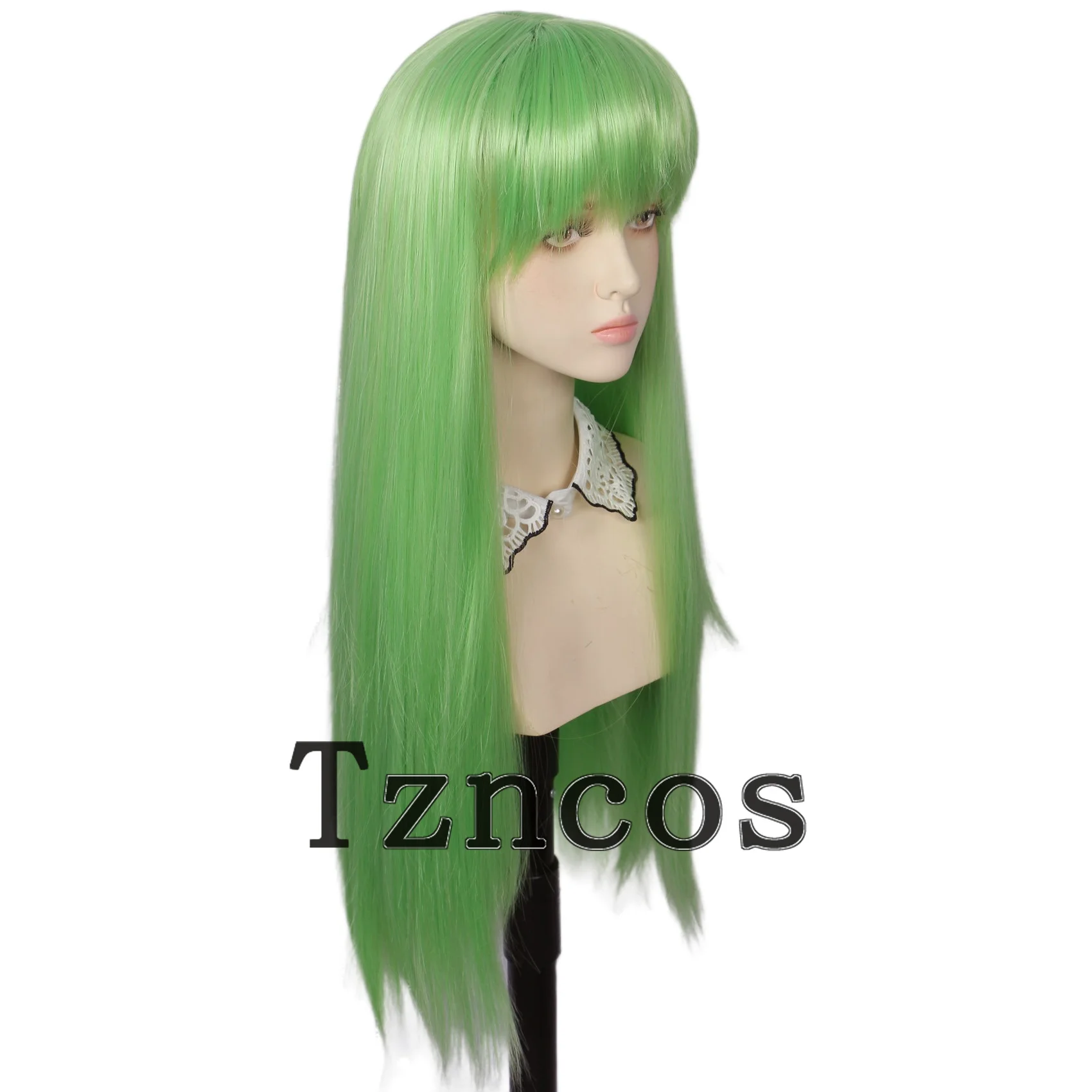 Tzncos C.C. Peruka do cosplay anime, długa, jasnozielona, syntetyczna, odporna na wysokie temperatury, peruka kostiumowa, peruka na Halloween.