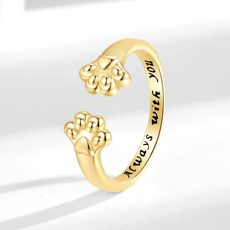 New Fashion Cat Paw Open Ring Adjustable Animal Footprint Copper Rings for Women Men Cute Pet Lover Jewelry