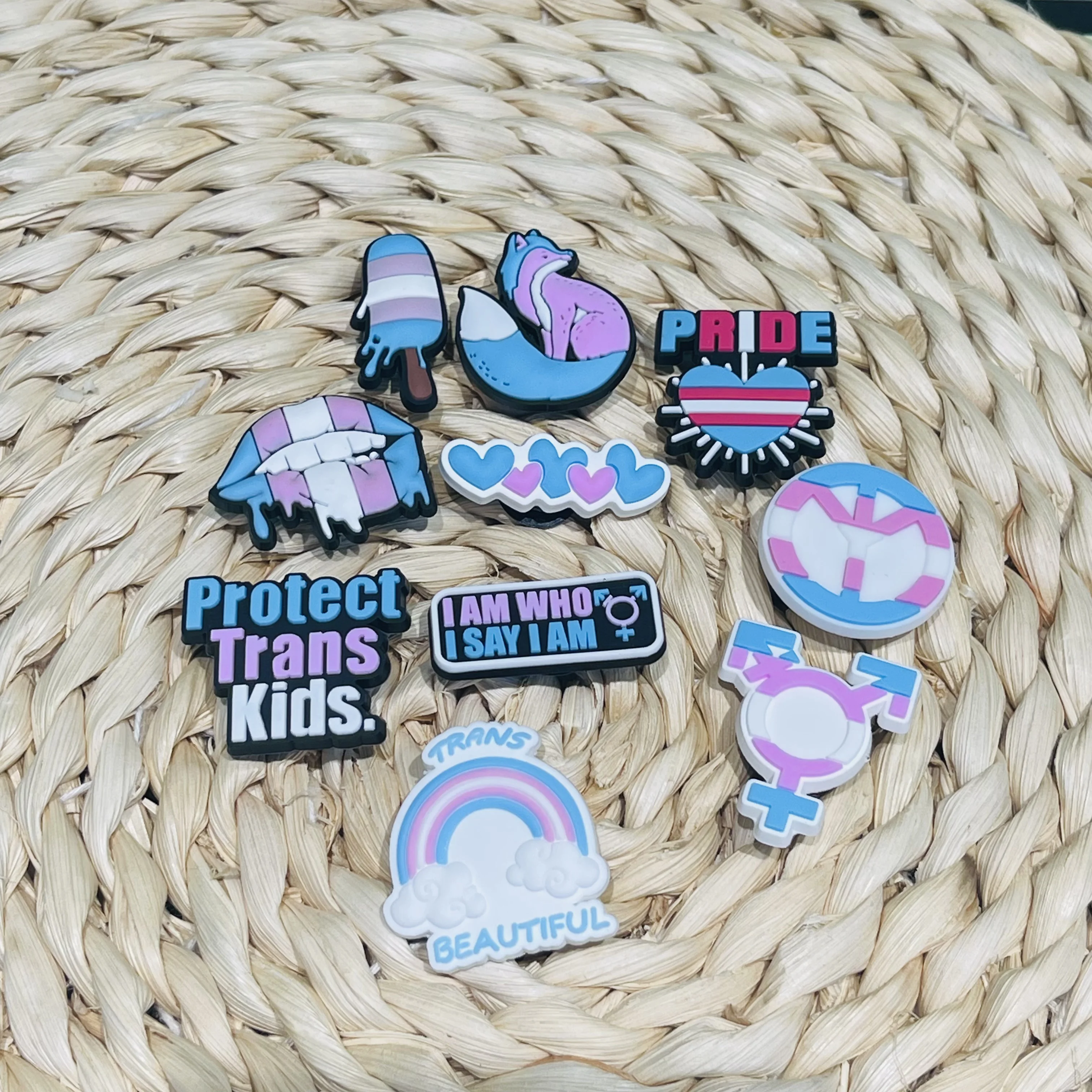 New Arrival 1-10pcs Protect Trans Kids Pride Love PVC Shoe Charms For Clogs Pins Garden Shoes Button Decorations Accessories