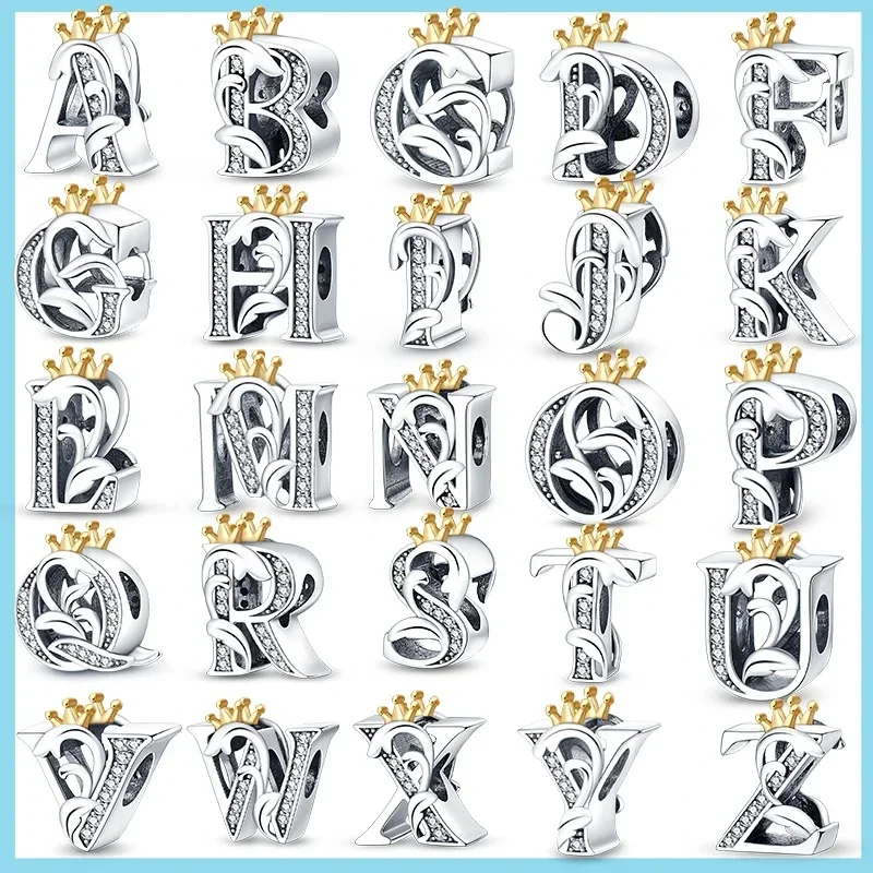 Abalorio de plata 925 con 26 letras del alfabeto A-Z, compatible con pulsera Pandora Original, accesorios, joyería DIY para mujer