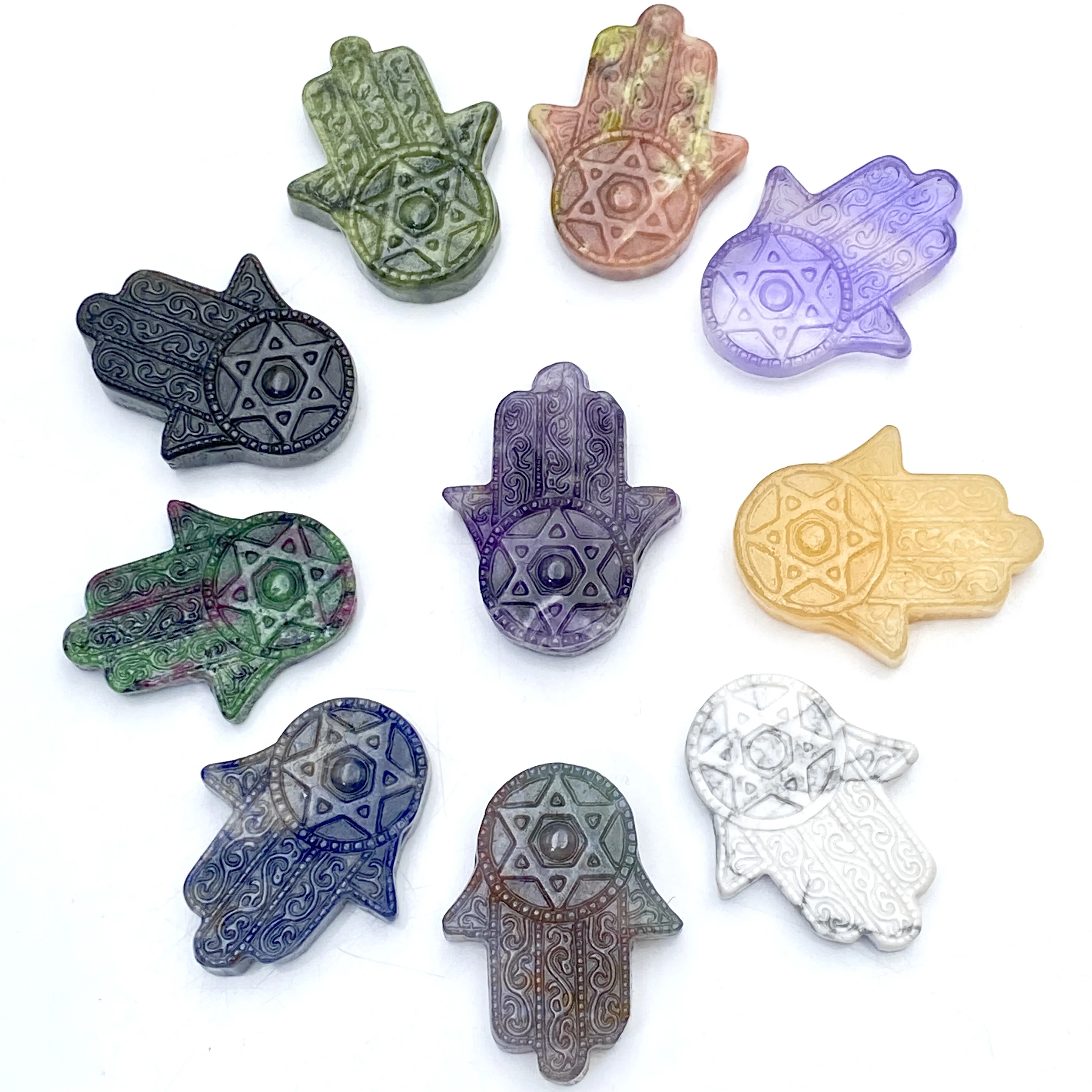 1 pieza aleatoria, decoración de mano de Hamsa de alta calidad, piedra cruda de cristal Natural, regalo de cumpleaños, decoración de escena.