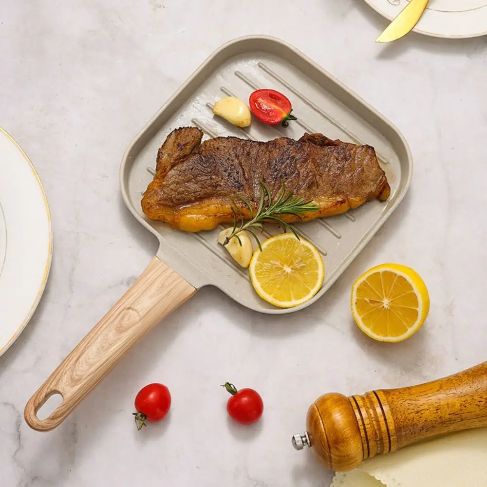 Sartén para carne con mango resistente al calor, sartén antiadherente con patrón de rayas para tortilla, plancha cuadrada Universal para huevos, Cocina de Inducción
