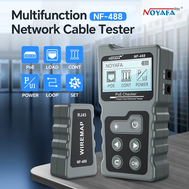 Noyafa LCD Tester kabli sieciowych Test Lan PoE Checker NF-488 Inline PoE Tester napięcia i prądu z lokalizatorem kabli Ethernet