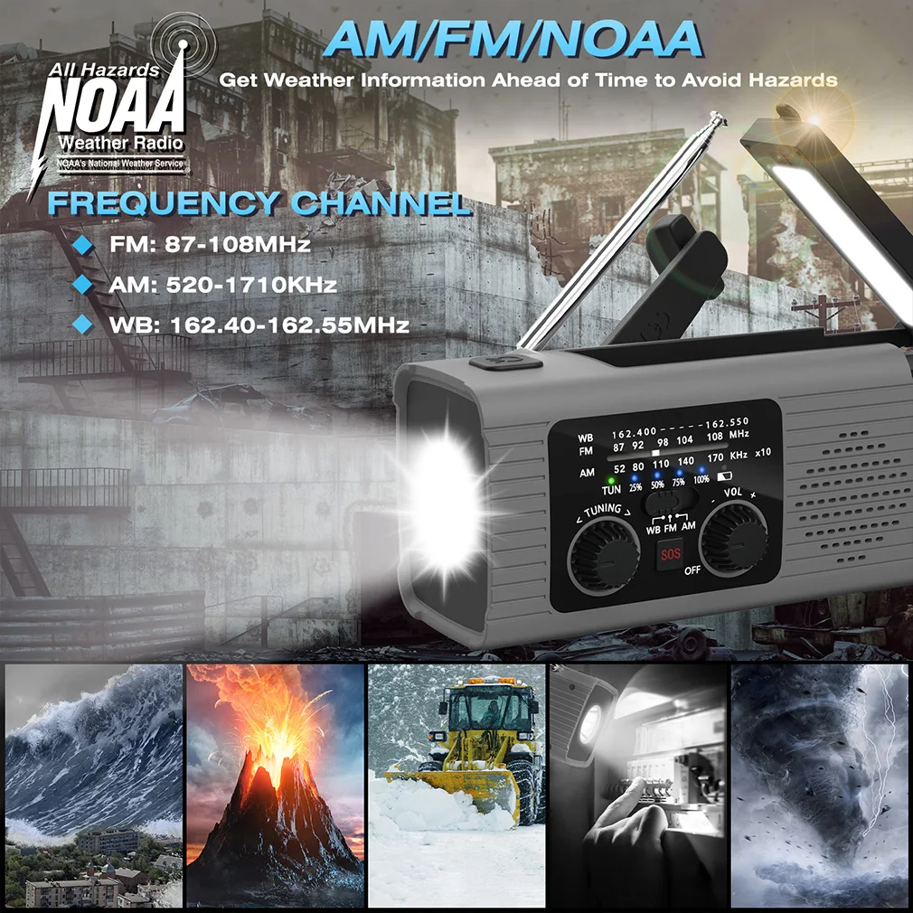 Emergency Radio Portable FM/AM Radio Flashlight SOS Alarm USB Rechargeable Radio Solar Hand Crank Charging Radio Dropshipping