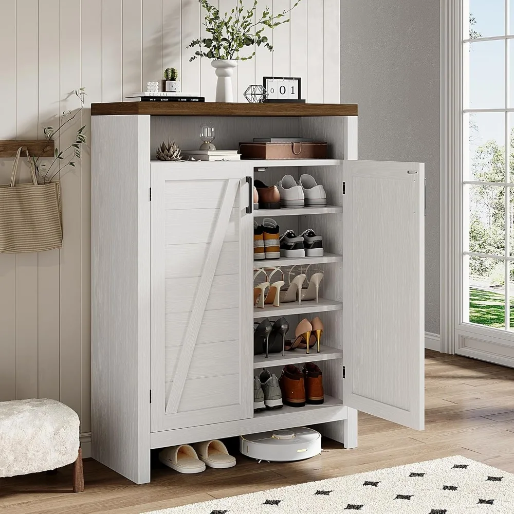 Wooden Shoe Cabinet Adjustable Shelves Large Capacity Entryway Closet Hallway, Custom