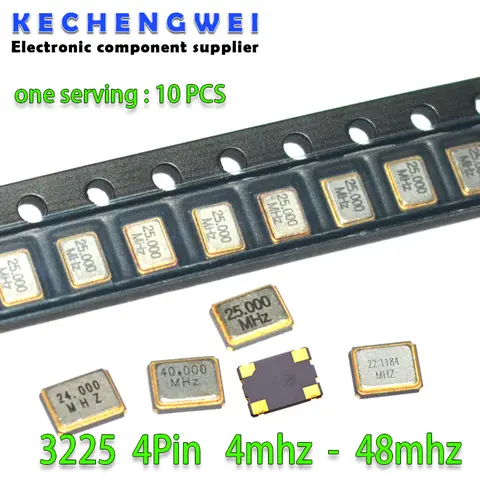 10PCS 3225 Metal SMD 4pin 4M 6M 8MHZ 10MHZ 11.0592MHZ 12MHZ 16MHZ 20MHZ 24MHZ 25MHZ 27M 32M 40M 50M SMD Quartz Resonator Crystal
