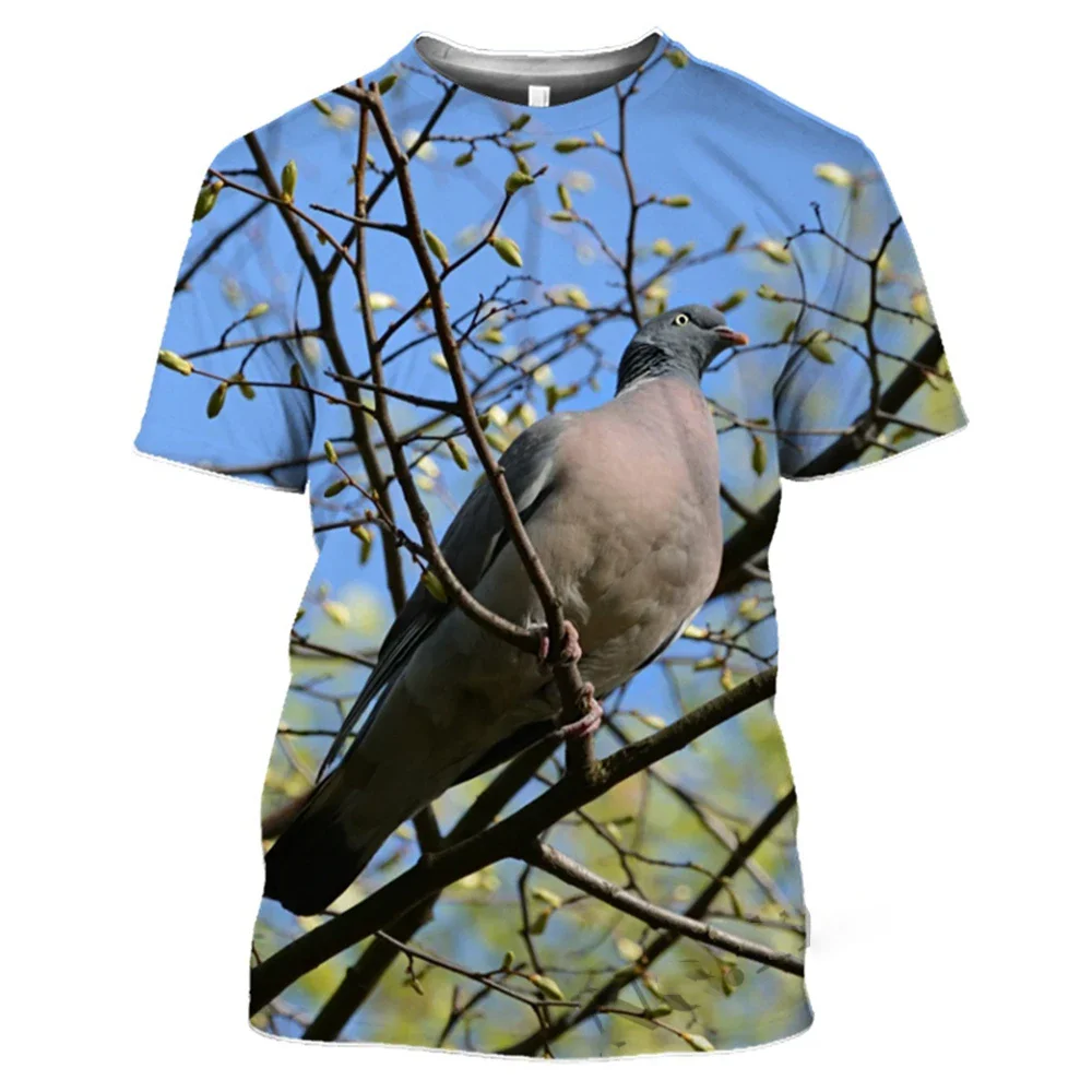 Camiseta de Verano con Estampado 3D de Paloma Silvestre para Hombre, Cuello Redondo, Manga Corta, Estilo Casual, Oversize, Moda Urbana