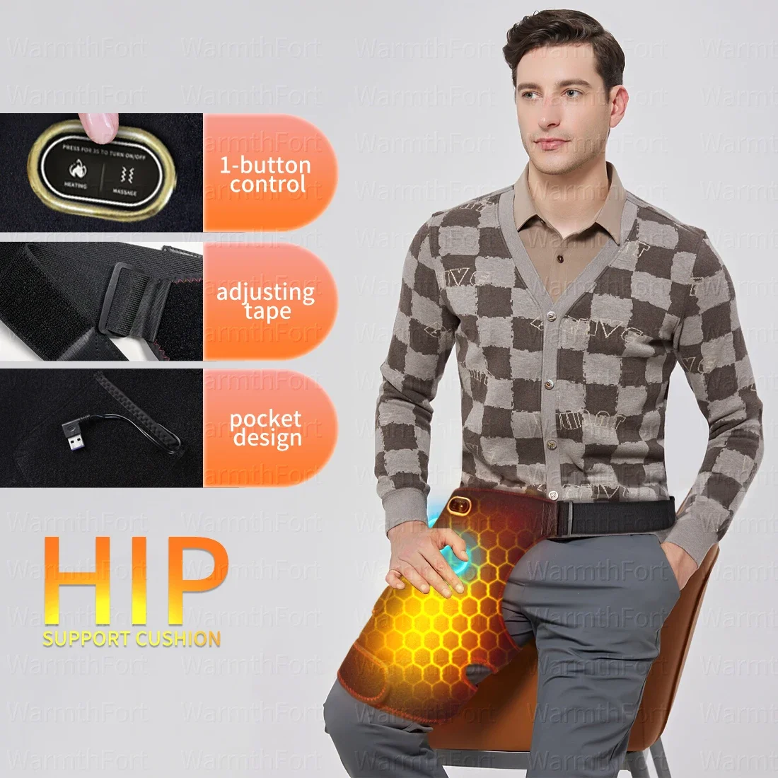 Electric Heated Hips Support Brace 3 Levels Heating Massage Hips Pain Relief Thigh Buttock Muscle Relaxation Relieve Stress