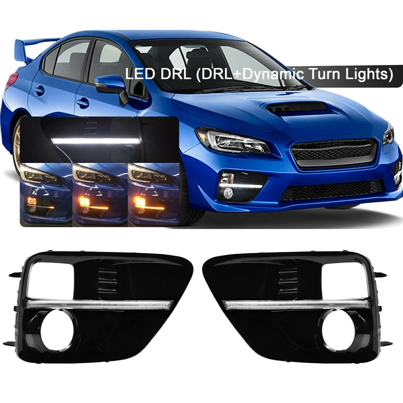 NEW-for 2015-2017 Subaru WRX STI LED DRL Bumper Driving Turn Signal Light Daytime Running Light Fog Light Bezels/Cover