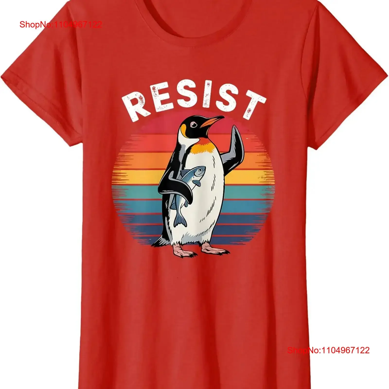 

Funny Penguin Resist Penguins Protest Against Tariffs Ladies' Crewneck T Shirt vintage Washed fashion Soft Breathable
