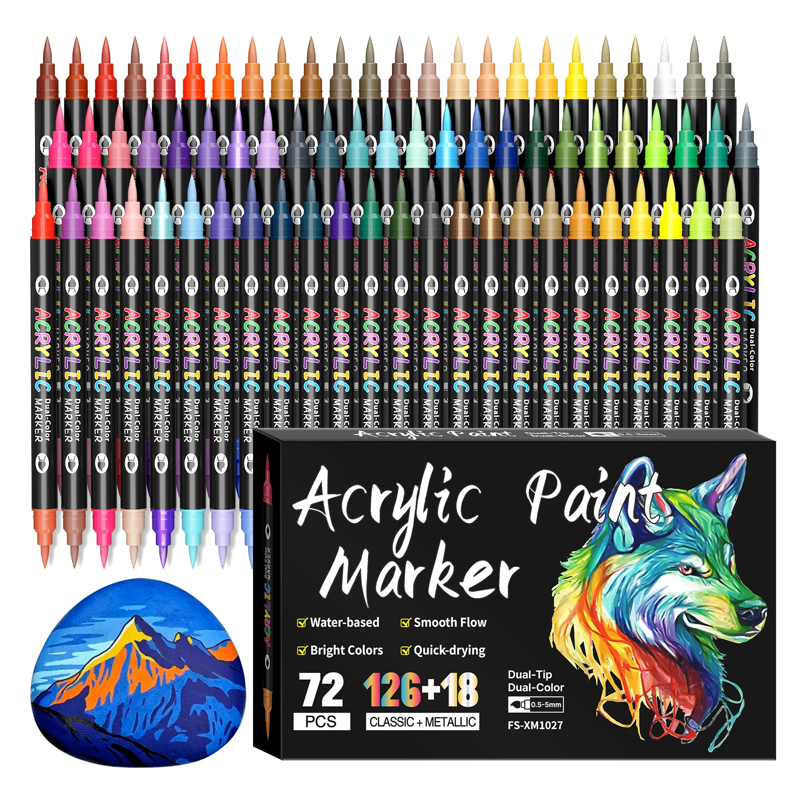Marqueurs de peinture acrylique 24-240 couleurs, double pointe, double couleur pour la peinture sur roche, toile, bois, verre, céramique, tissu, plastique, pinceau souple