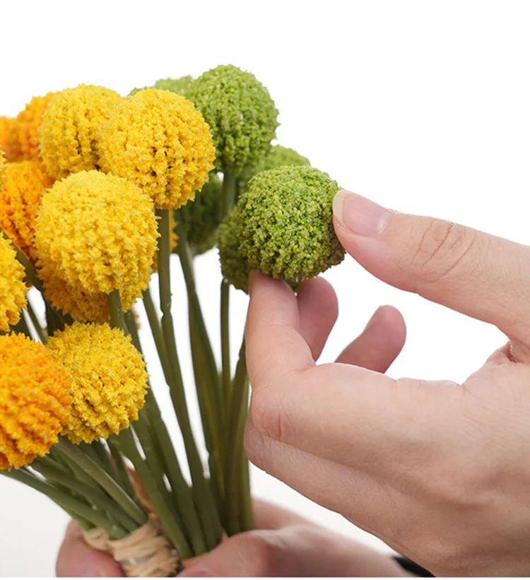 Künstliche Blume, Craspedia-Trommelhammer, Chrysantheme, 9 Köpfe/Blumenstrauß, goldene Kugel für Heimdekoration, Löwenzahnblume – Detail 8