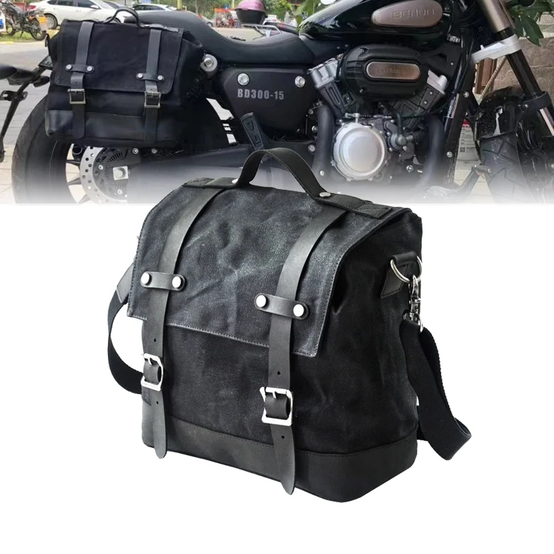 

Universal Motorcycle Luggage Bag Waterproof Bike Saddle Bag Vintage Motorbike Rear Bag For Waxed Canvas Rider Side Bag