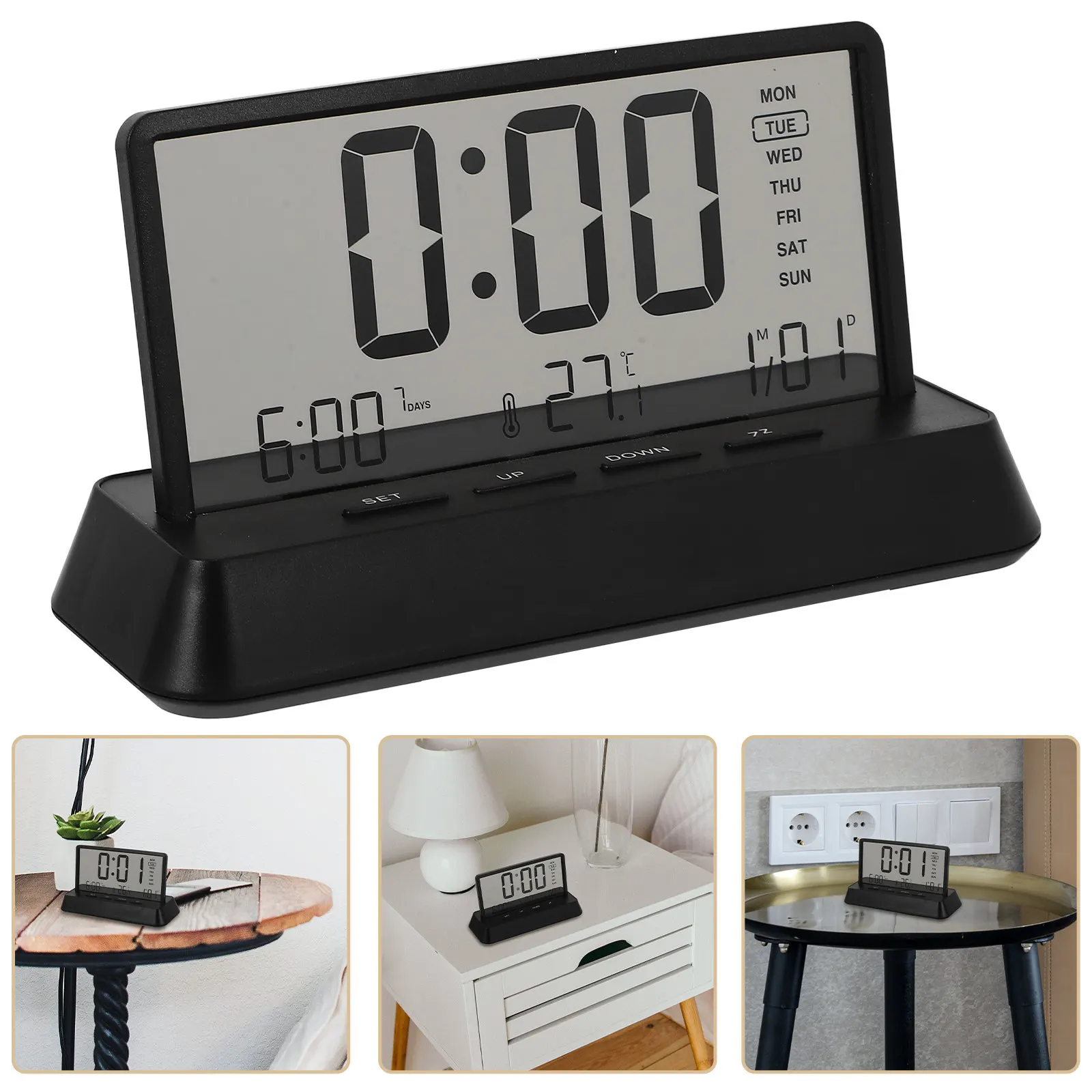 Digital Alarm Clock Compact Lightweight Portable Small Desk Bedside Table Clock for Bedroom Living Room Kitchen Office Study