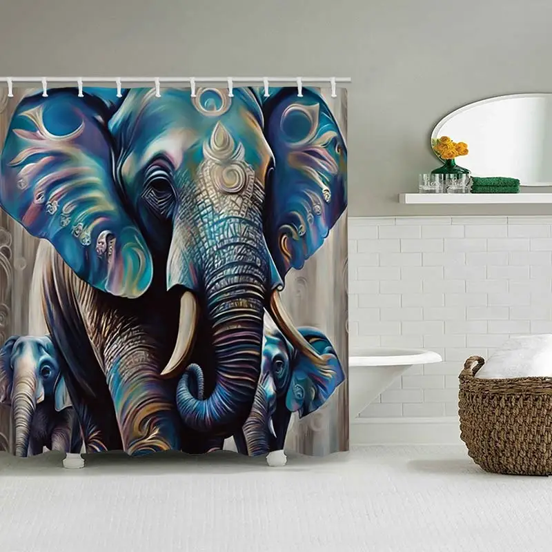 3D Elephant Bathing Curtain  Bathroom Letters Shower Curtain Waterproof With 12 Hooks Fishes Home Deco Free Ship