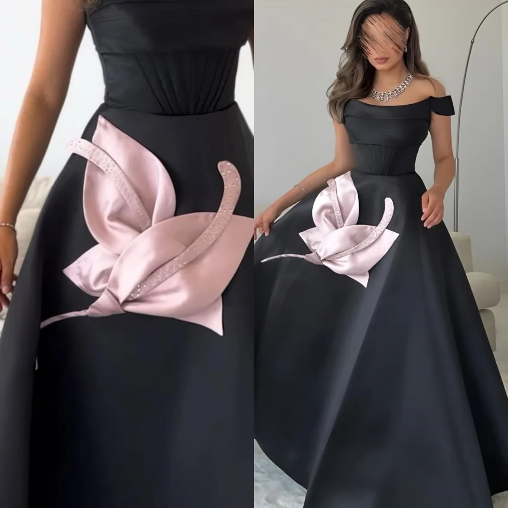 

Customized Elegant Off the Shoulder Sleeveless Evening Dress High Quality Satin Prom Dresses Temperament Special Occasion Gowns