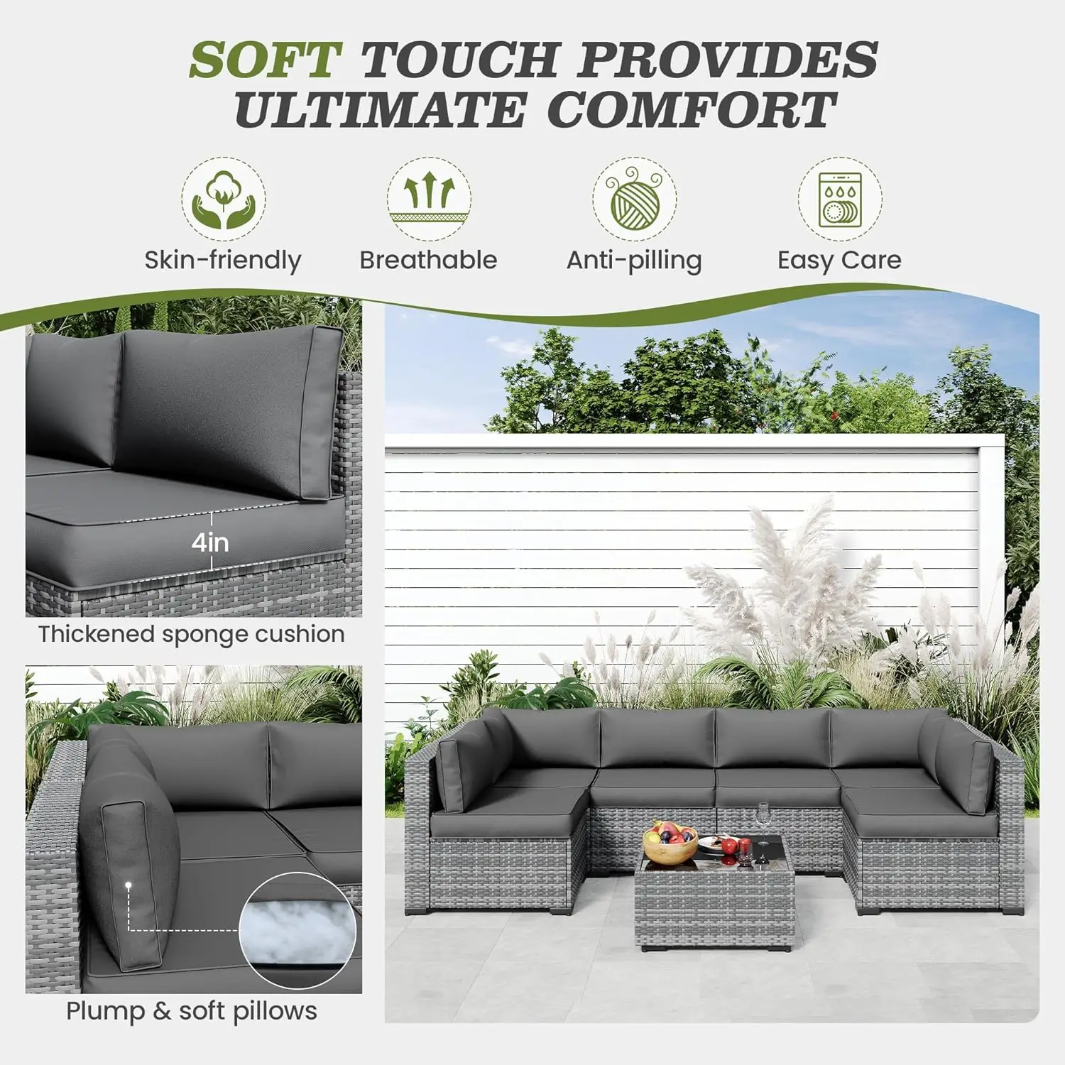 وسائد أريكة خارجية مكونة من 14 قطعة، مقاومة للماء وسريعة الجفاف، جزء سفلي غير قابل للانزلاق، مناسبة لجميع الأحوال الجوية، قماش صديق للبيئة، رمادي