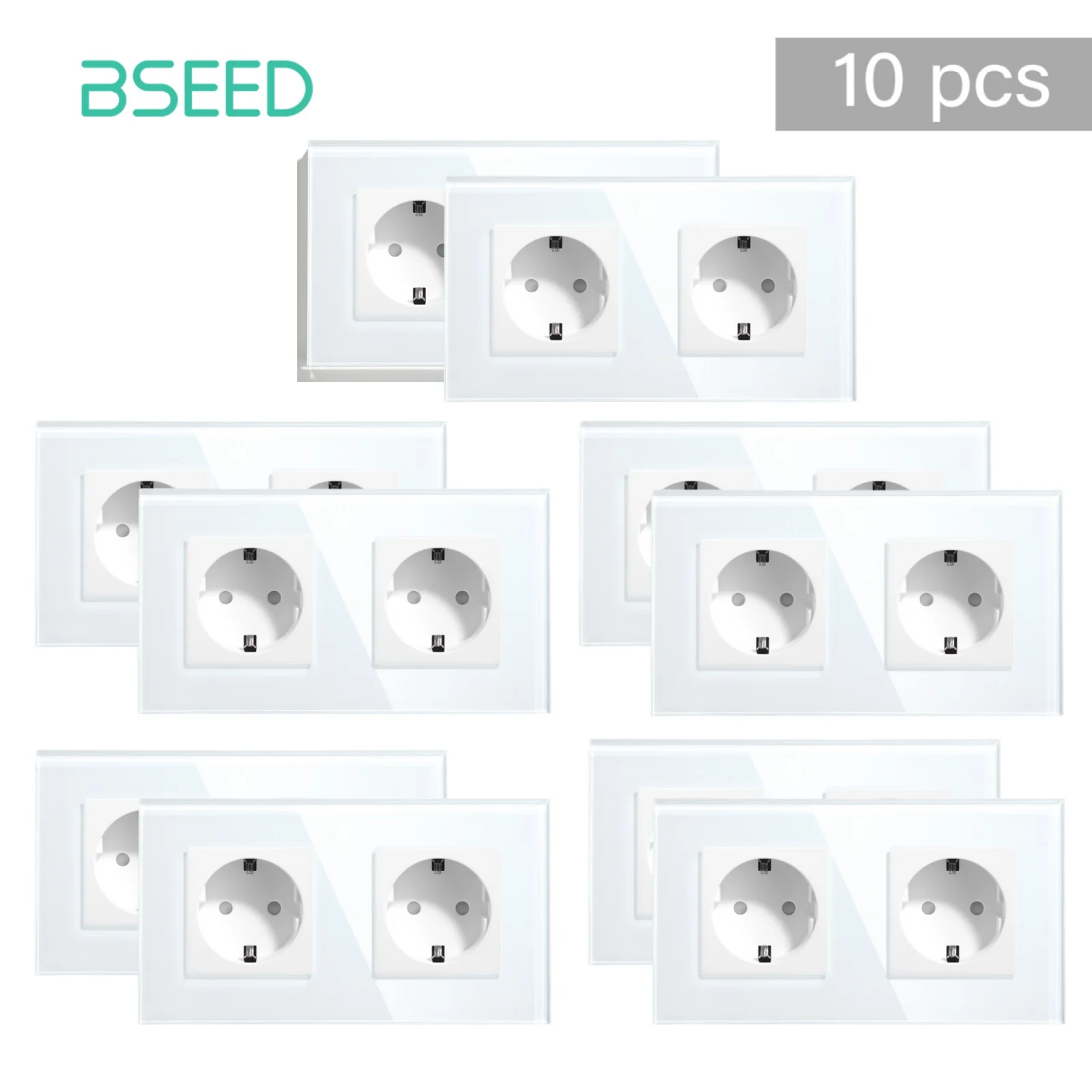 BSEED EU Standaard Stopcontact Glazen Frame 16A Dubbele Stopcontacten 157mm Voor Thuiskantoor Slaapkamer Stopcontact 3 Kleuren