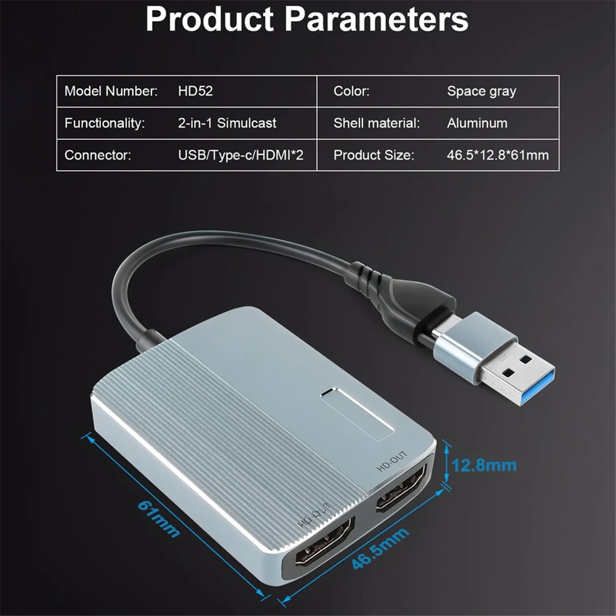 Adaptador eficiente compatível com USB 3.0 para Dual HDMI para 2 monitores