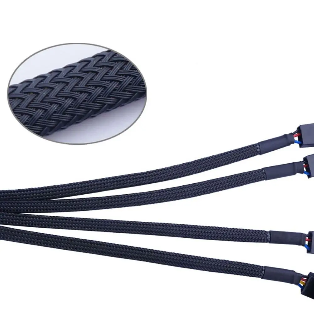 Male To Female 4 Pin Pwm Fan Cable Black Sleeved Braided Sleeving Temperature Control Fan Cable 4/3/2/1 Ways Splitter