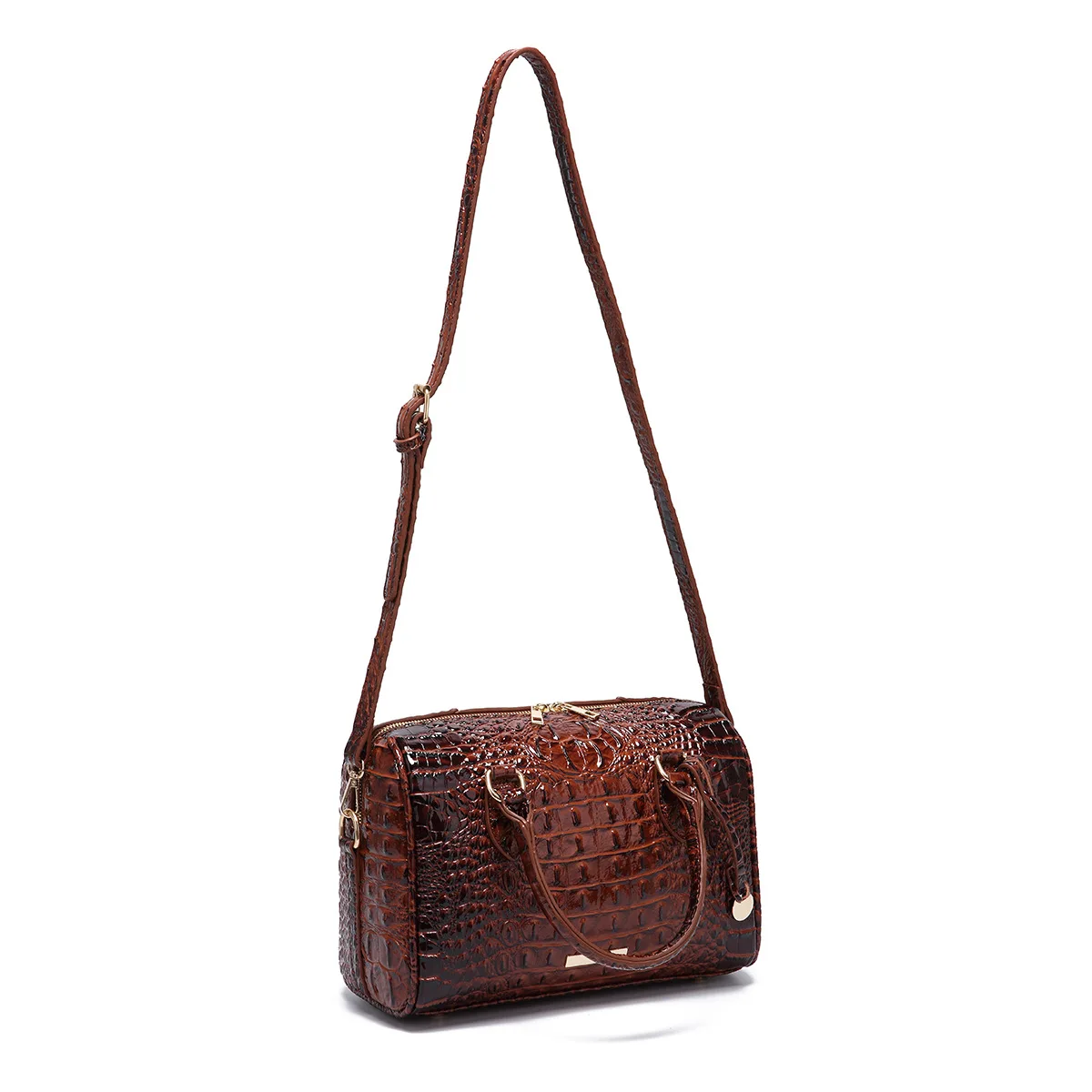 Ombre Crocodile Embossed Boston Handbag Classic Style Crossbody Bag Women's Leather Satchel Purse