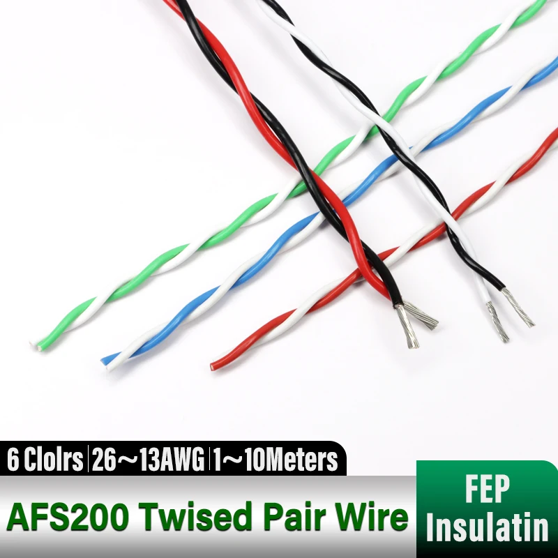AFS200 Twised Pair Wire 26/24/22/20/18/17/15/13AWG High Temperature FEP Insulated Tinned Copper 2Pin Signal Electric Cable 1~10M