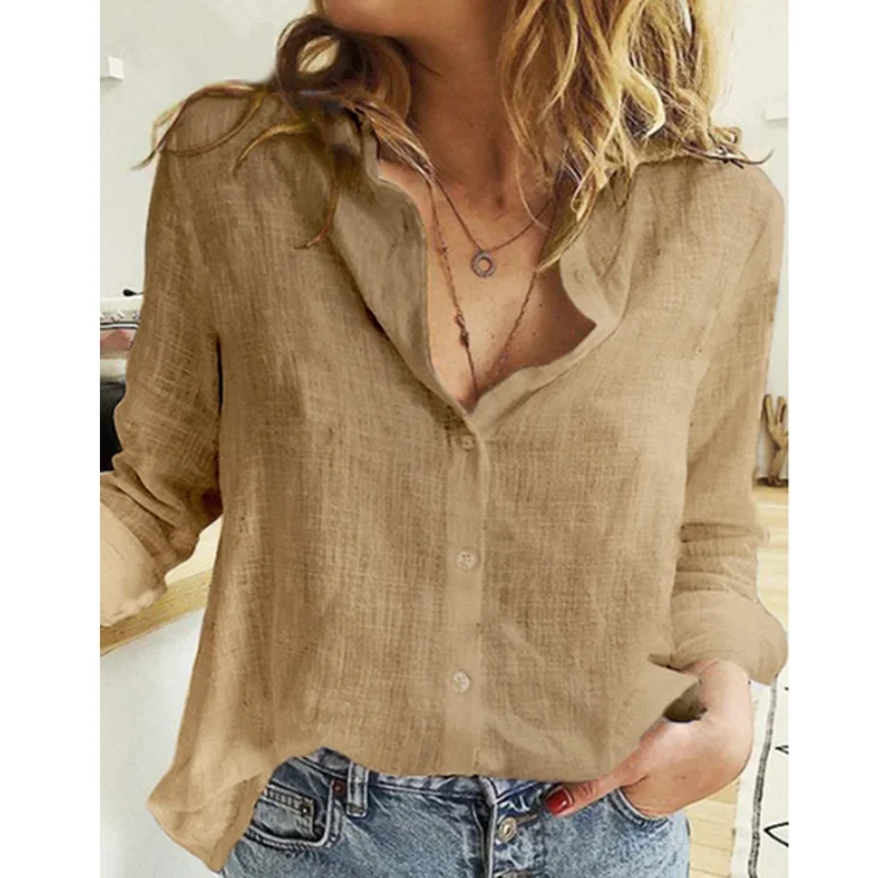 Casual Long Sleeve Loose T Shirts Women Oversized Cotton and Linen Blouses and Tops Vintage Streetwear Tunic Tees 8 Colors