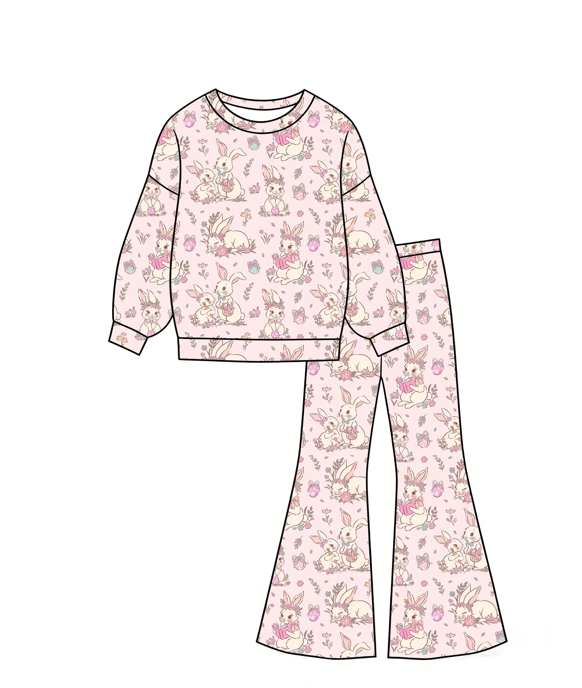 Baby Easter children's clothing new long-sleeved trousers girls' suit bunny egg print boutique children's suit
