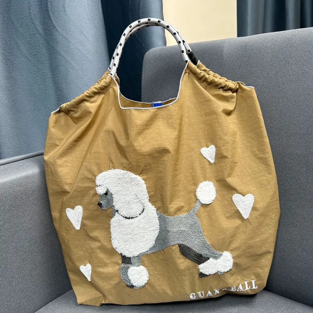 Haftowana torba na zakupy Anime urocza pudel o dużej pojemności nylonowa torba torba Crossbody na jedno ramię na prezent dla kobiet