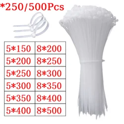Self-locking plastic nylon tie 500/250Pcs 250mm White Zip wraps strap 500mm nylon cable tie set fastening ring Loop Wire Wrap