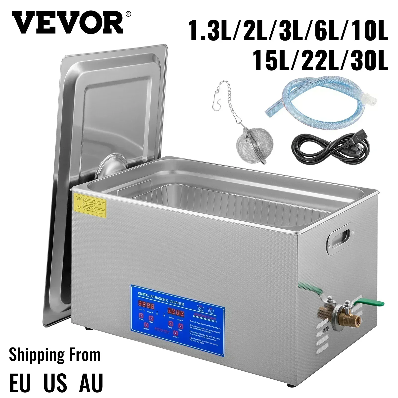 VEVOR Ultrasonic Cleaner 2L 3L 6L 10L 15L 22L 30L Digital Timer Stainless Steel Bath Jewelry Glasses Watch Cleaning Machine