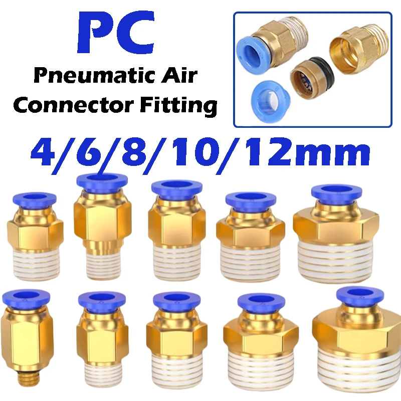 

50/200Pcs PC Air Pneumatic Fitting 4mm 6mm 8mm 10mm 12mm Thread 1/4 1/2 1/8 3/8 Hose Fitting Tube Push Pressure 4-M5 6-M5