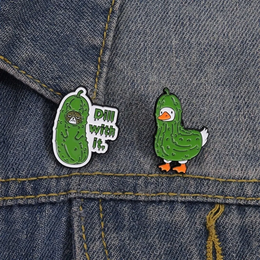 Funny Pickle Avocado Egg Enamel Pins Set Dill With It Duck Cat Design Brooch Cartoon Food Badge For Backpack Clothing Pins