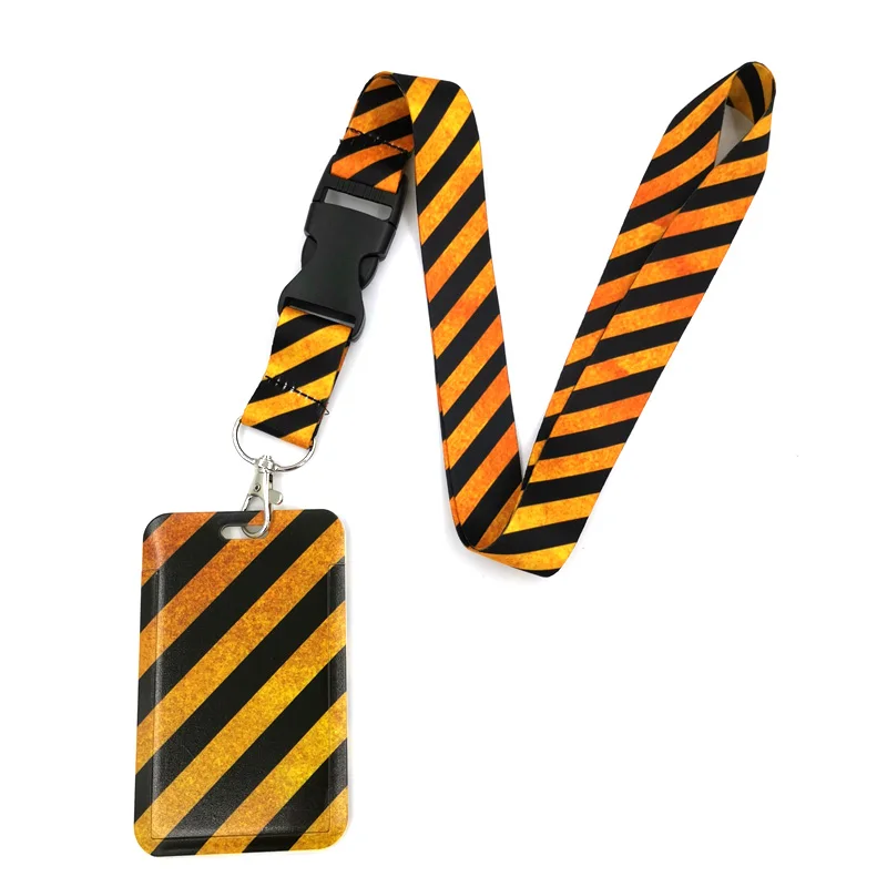 Warning lines Art Cartoon Anime Fashion Lanyards Bus ID Name Work Card Holder Accessories Decorations Kids Gifts