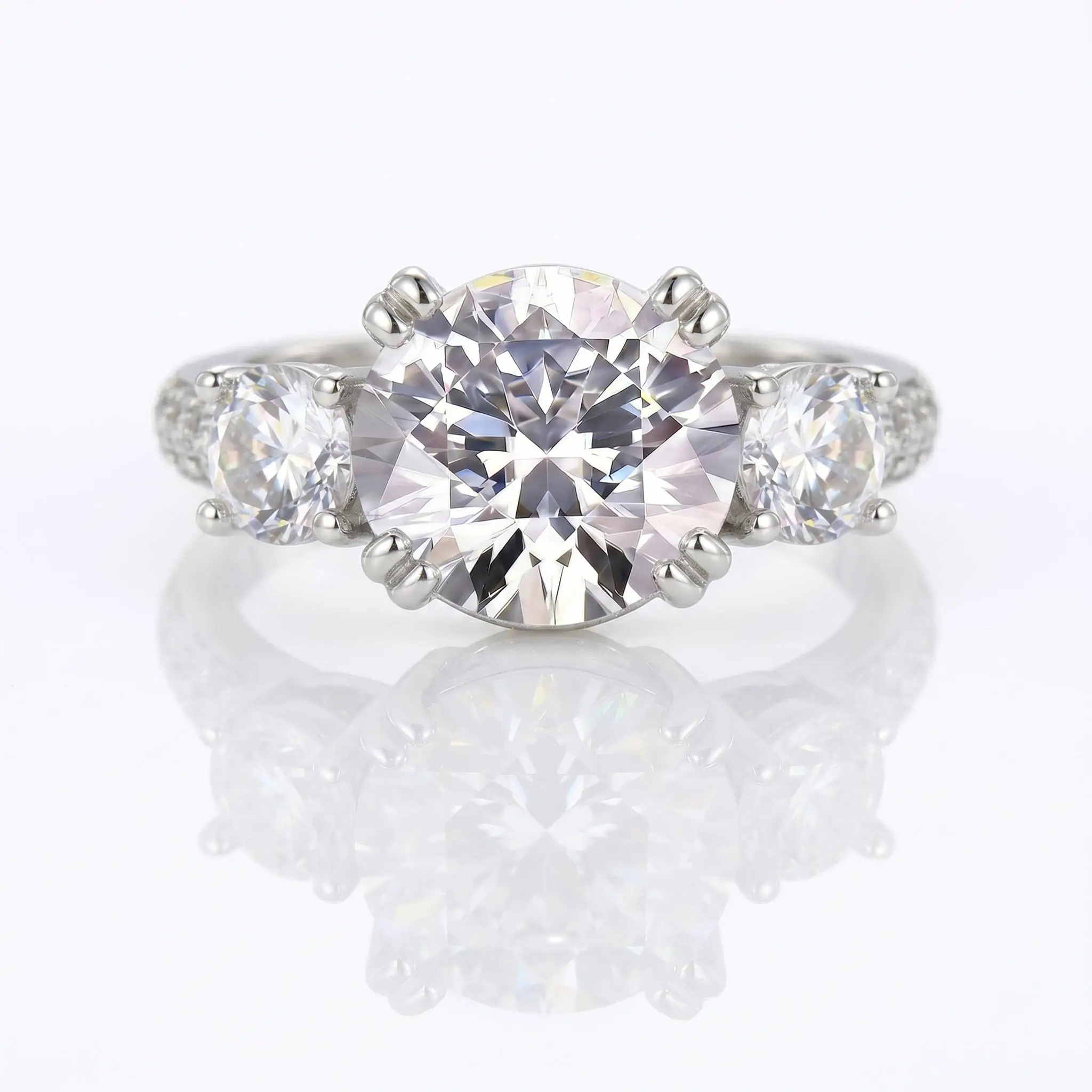

Luxury 2CT Moissanite Three Stone Ring S925 Silver D VVS1 Brilliant Cut Engagement Wedding Promise Jewelry For Her