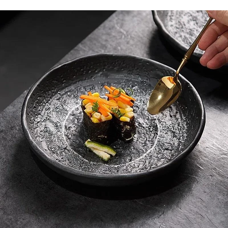 Rock Texture Ceramic Deep Plate Soup Dessert Dish Sashimi Restaurant Molecular Cuisine Specialty Tableware