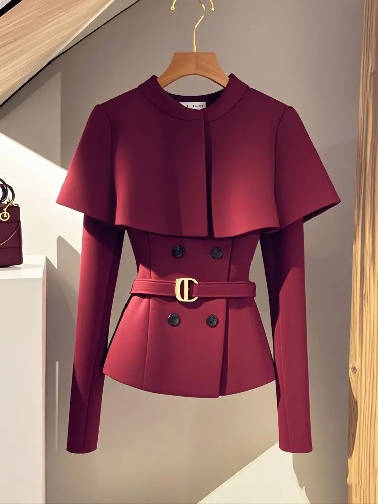 Sweet Cape Jacket Women\'s Outwear Spring Autumn New Chic Casual Jacket Fashion Slim Double-Breasted Long Sleeve Coat Tops