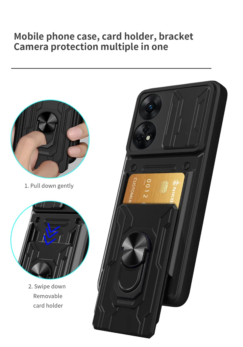 For OPPO Reno8 T 4G Case Magnetic Ring Holder Card Slot Phone Cases For OPPO Reno 8 T 8T 4G CPH2481 Shockproof Armor Back Cover