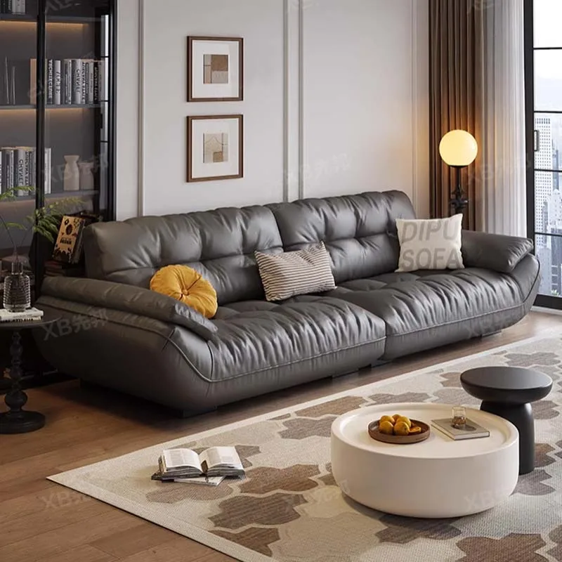 Sectional Living Room Sofa Genuine Leather Comfortable Lounge Sofa Luxury Minimalist Divano Soggiorno Di Lusso Room Decor image 6
