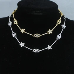 Bling Evil Eye and Star CZ Choker Necklaces for Women Paved Zircon Gold Silver Color Charm Necklace Fashion Jewelry for Party