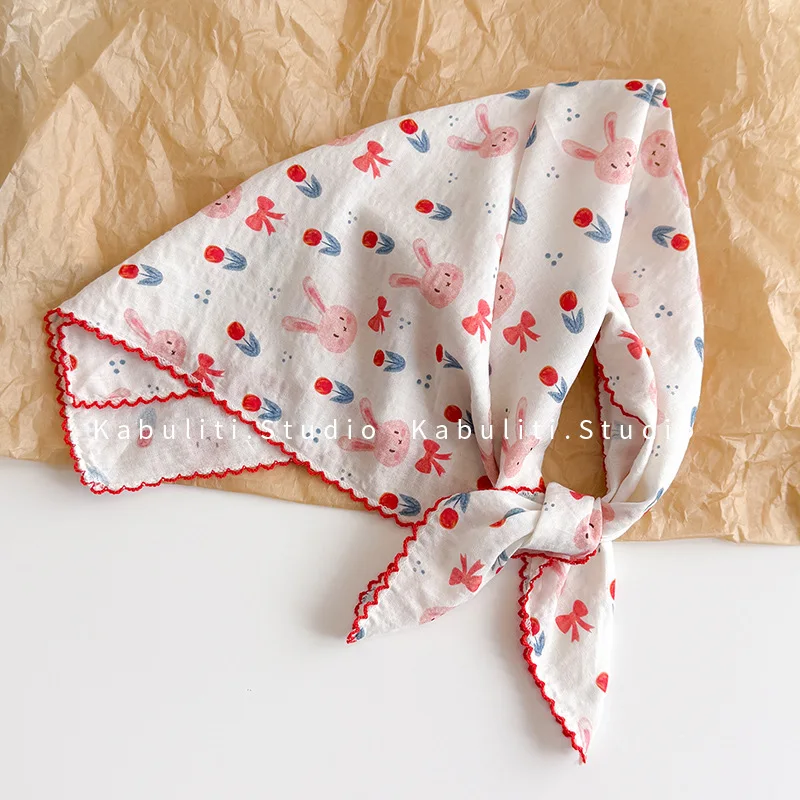 Cotton Linen Square Scarf  58 Cm Floral Print High Quality Soft Lightweight Neck Protection Versatile Daily Use As Hair Band