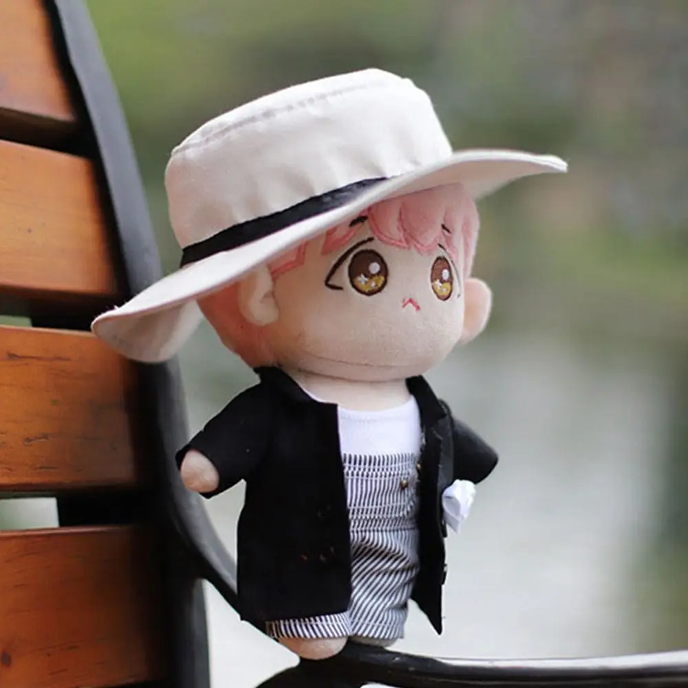 20CM Plush Toys Clothes Fashion Stripe Suspenders Pants White T-shirt Long Coat Mini Bucket Hat For 1/12 BJD Dolls Accessories