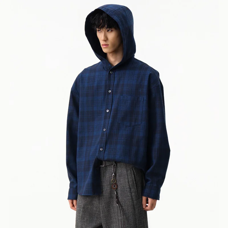 

Men Women Autumn Oversize Loose Casual Plaid Unisex Hooded Cargo Shirt Coat Cityboy Spring Plus Size Shirts Jacket Blouses