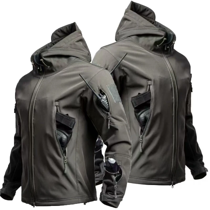 

Мужские тактические военные зимне-осенние флисовые водонепроницаемые куртки из акульей кожи для кемпинга и пешего туризма, верхняя одежда для скалолазания, боевые пальто с капюшоном