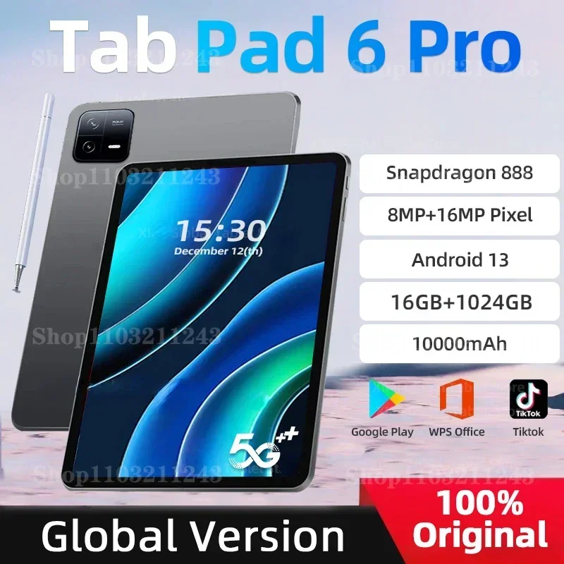 2024 Original Global Version Snapdragon 888 Pad 6 Pro Mi Tablet PC 10000mAh Android 13 HD 4K Screen 16GB + 1024GB 5G WIFI Tab